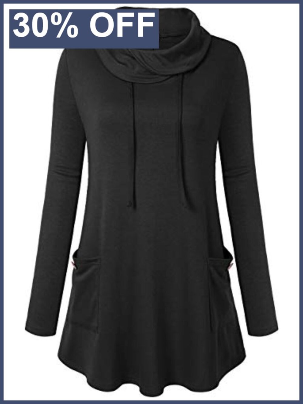 Womens Cowl Neck Tunic Sweater Asymmetrical Hem Long Sleeve Top with Pockets